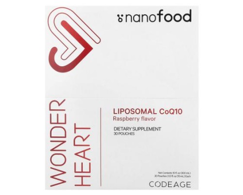 Codeage, Nanofood, Wonder Heart, Liposomal CoQ10, Raspberry, 30 Pouches, 0.3 fl oz (10 ml) Each
