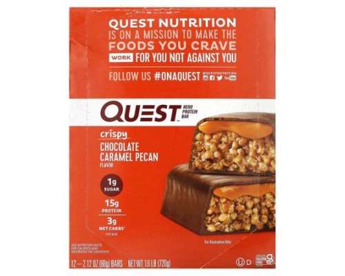 Quest Nutrition, Hero Protein Bar, Crispy Chocolate Caramel Pecan, 12 Bars, 2.12 oz (60 g) Each Quest Nutrition, Hero Protein Bar, Crispy Chocolate Caramel Pecan, 12 Bars, 2.12 oz (60 g) Each
