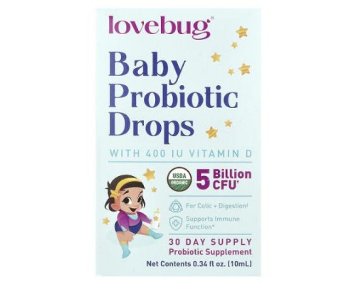 LoveBug Probiotics, Baby Probiotic Drops with Vitamin D, 0.34 fl oz (10 ml)