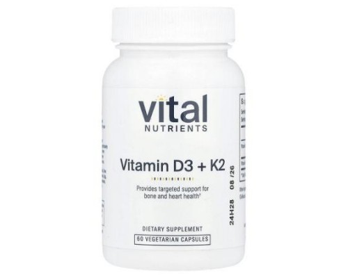 Vital Nutrients, Vitamin D3 + K2, 60 Vegetarian Capsules