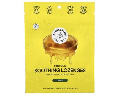 Beekeeper's Naturals, Propolis Soothing Lozenges, Honey, 14 Lozenges, 1.76 oz (50 g)