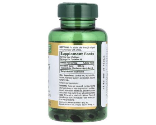 Nature's Bounty, Elderberry Sambucus, 120 Rapid Release Softgels (210 mg per Softgel)