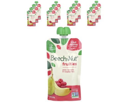 Beech-Nut, Fruities, 6+ Months, Pear, Banana & Raspberries, 12 Pouches, 3.5 oz (99 g) Each Beech-Nut, Fruities, 6+ Months, Pear, Banana & Raspberries, 12 Pouches, 3.5 oz (99 g) Each