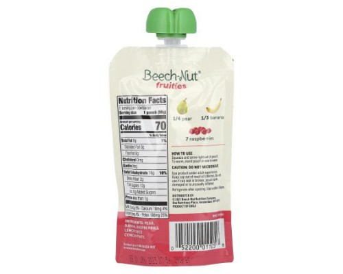 Beech-Nut, Fruities, 6+ Months, Pear, Banana & Raspberries, 12 Pouches, 3.5 oz (99 g) Each Beech-Nut, Fruities, 6+ Months, Pear, Banana & Raspberries, 12 Pouches, 3.5 oz (99 g) Each