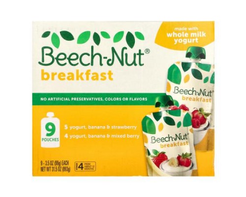 Beech-Nut, Breakfast, Variety Pack, 12+ Months, 9 Pouches, 3.5 oz (99 g) Each Beech-Nut, Breakfast, Variety Pack, 12+ Months, 9 Pouches, 3.5 oz (99 g) Each