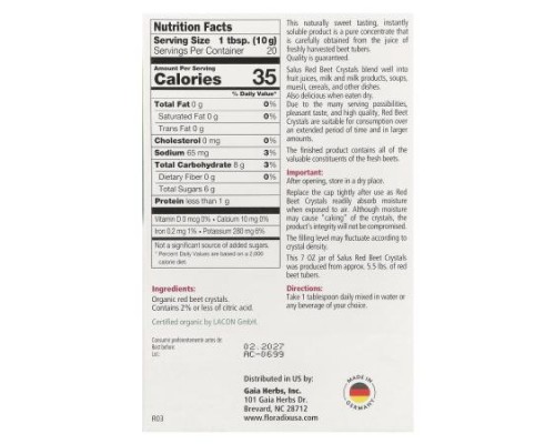 Gaia Herbs, Red Beet, Soluble Crystals, 7 oz (200 g) Gaia Herbs, Red Beet, Soluble Crystals, 7 oz (200 g)