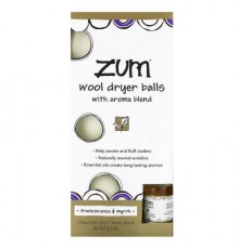 ZUM, Wool Dryer Balls with Aroma Blend, Frankincense & Myrrh, 4 Pieces