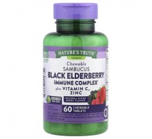 Nature's Truth, Sambucus Black Elderberry Immune Complex Plus Vitamin C & Zinc, Natural Mixed Berry, 60 Chewable Tablets
