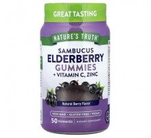 Nature's Truth, Sambucus Elderberry + Vitamin C, Zinc, Natural Berry, 50 Gummies