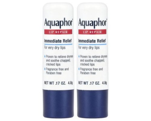 Aquaphor, Lip Repair Stick, Immediate Relief, 2 Sticks, 0.17 oz (4.8 g) Each Aquaphor, Lip Repair Stick, Immediate Relief, 2 Sticks, 0.17 oz (4.8 g) Each
