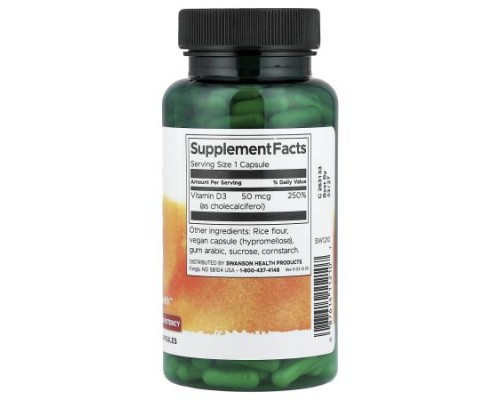 Swanson, Vitamin D3, Higher Potency, 50 mcg (2,000 IU), 250 Capsules Swanson, Vitamin D3, Higher Potency, 50 mcg (2,000 IU), 250 Capsules