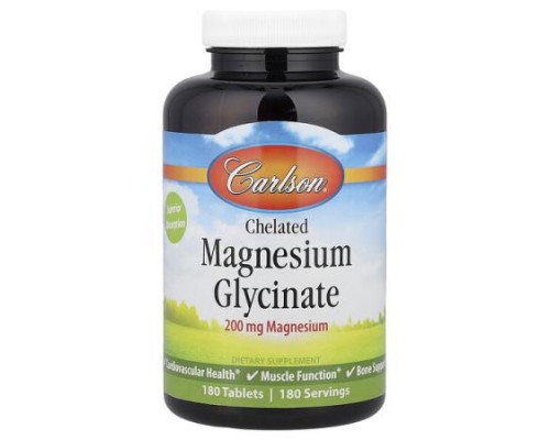 Carlson, Chelated Magnesium Glycinate, 200 mg, 180 Tablets Carlson, Chelated Magnesium Glycinate, 200 mg, 180 Tablets