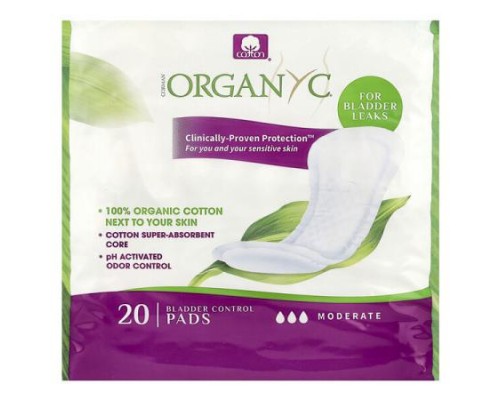 Organyc, Bladder Control Pads, Moderate, 20 Pads
