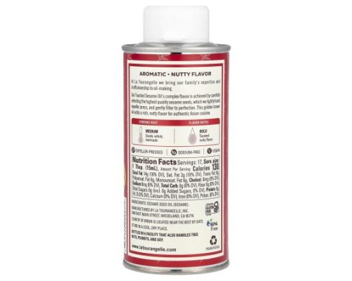 La Tourangelle, Toasted Sesame Oil, 8.45 fl oz (250 ml) La Tourangelle, Toasted Sesame Oil, 8.45 fl oz (250 ml)