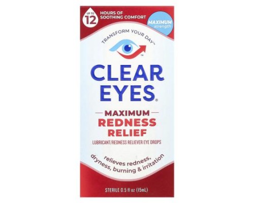 Clear Eyes, Maximum Redness Relief, Lubricant/Redness Reliever Eye Drops, 0.5 fl oz (15 ml) Clear Eyes, Maximum Redness Relief, Lubricant/Redness Reliever Eye Drops, 0.5 fl oz (15 ml)