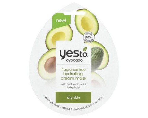 Yes To, Hydrating Cream Beauty Mask, Avocado, Dry Skin, Fragrance-Free, 1 Sheet Mask, 0.33 fl oz (10 ml)