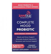 LoveBug Probiotics, Complete Mood Probiotic with Organic Ashwagandha, 50 Billion CFU, 30 Count