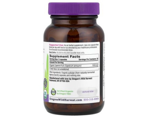 Oregon's Wild Harvest, Organic Cayenne, 90 Organic Vegan Capsules (500 mg per Capsule) Oregon's Wild Harvest, Organic Cayenne, 90 Organic Vegan Capsules (500 mg per Capsule)