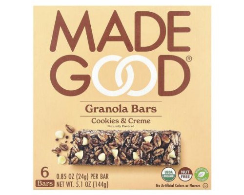 MadeGood, Granola Bars, Cookies & Crème, 6 Bars, 0.85 oz (24 g) Each MadeGood, Granola Bars, Cookies & Crème, 6 Bars, 0.85 oz (24 g) Each