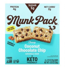 Munk Pack, Chewy Granola Bar, Coconut Chocolate Chip,  4 Bars, 1.12 oz (32 g) Each