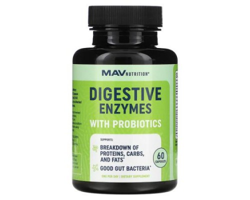 MAV Nutrition, Digestive Enzymes with Probiotics, 60 Capsules