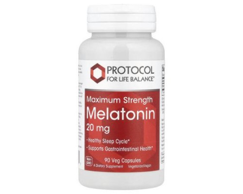 Protocol for Life Balance, Melatonin, Maximum Strength, 20 mg, 90 Veg Capsules