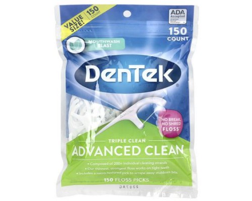 DenTek, Advanced Clean Floss Picks, Mouthwash Blast, 150 Floss Picks DenTek, Advanced Clean Floss Picks, Mouthwash Blast, 150 Floss Picks