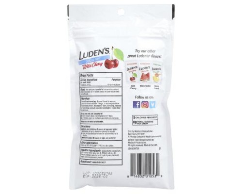 Luden's, Pectin Lozenge/Oral Demulcent, Sugar-Free, Wild Cherry, 25 Throat Drops Luden's, Pectin Lozenge/Oral Demulcent, Sugar-Free, Wild Cherry, 25 Throat Drops