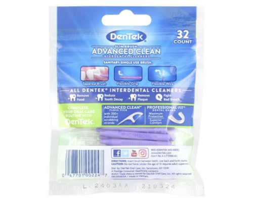 DenTek, Slim Brush Interdental Cleaners, Advanced Clean, Fresh Mint, 32 Count DenTek, Slim Brush Interdental Cleaners, Advanced Clean, Fresh Mint, 32 Count