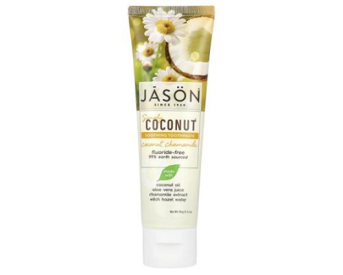 Jason Natural, Simply Coconut™, Soothing Fluoride-Free Toothpaste, Coconut Chamomile, 4.2 oz (119 g) Jason Natural, Simply Coconut™, Soothing Fluoride-Free Toothpaste, Coconut Chamomile, 4.2 oz (119 g)