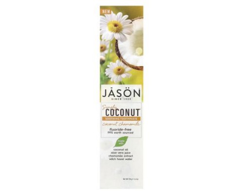 Jason Natural, Simply Coconut™, Soothing Fluoride-Free Toothpaste, Coconut Chamomile, 4.2 oz (119 g) Jason Natural, Simply Coconut™, Soothing Fluoride-Free Toothpaste, Coconut Chamomile, 4.2 oz (119 g)