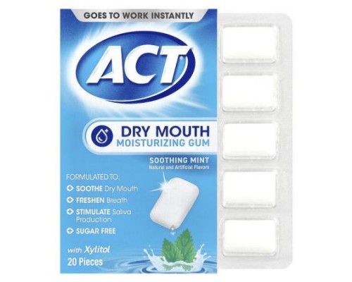 Act, Dry Mouth Moisturizing Gum with Xylitol, Soothing Mint, 20 Pieces Act, Dry Mouth Moisturizing Gum with Xylitol, Soothing Mint, 20 Pieces