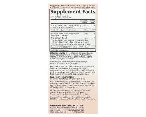 Garden of Life, Vitamin D3 & Zinc, 30 Small Tabs