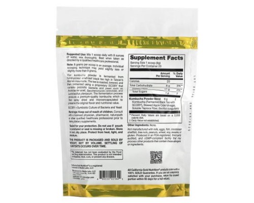 California Gold Nutrition, Superfoods, Kombucha Powder with Kombucha, Brewed Apple Cider Vinegar and Soluble Tapioca Fiber Plus Probiotics, 5.64 oz (160 g)