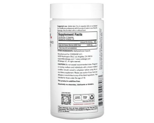 Codeage, Grass-Fed Beef Kidney, Pasture Raised, 180 Capsules (500 mg per Capsule) Codeage, Grass-Fed Beef Kidney, Pasture Raised, 180 Capsules (500 mg per Capsule)