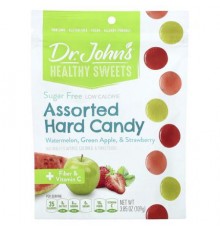 Dr. John's Healthy Sweets, Assorted Hard Candy, + Fiber & Vitamin C, Watermelon, Green Apple, & Strawberry, 3.85 oz (109 g)