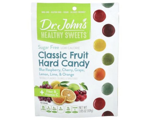 Dr. John's Healthy Sweets, Classic Fruit Hard Candy, Blue Raspberry, Cherry, Grape, Lemon, Lime, & Orange, 3.85 oz (109 g) Dr. John's Healthy Sweets, Classic Fruit Hard Candy, Blue Raspberry, Cherry, Grape, Lemon, Lime, & Orange, 3.85 oz (109 g)