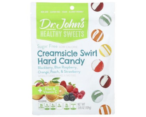 Dr. John's Healthy Sweets, Creamsicle Swirl Hard Candy, Blackberry, Blue Raspberry, Orange, Peach, & Strawberry, Sugar Free, 3.85 oz (109 g) Dr. John's Healthy Sweets, Creamsicle Swirl Hard Candy, Blackberry, Blue Raspberry, Orange, Peach, & Strawberry, Sugar Free, 3.85 oz (109 g)