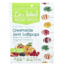 Dr. John's Healthy Sweets, Creamsicle Swirl Lollipops, Blackberry, Blue Raspberry, Orange, Peach, & Strawberry, Sugar Free, 3.85 oz (109 g)