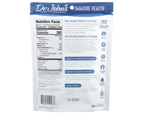 Dr. John's Healthy Sweets, Immune Health™, Vitamin Pops, Sweet Cherry, 14 Individually Wrapped Lollipops, 3.85 oz (109 g) Dr. John's Healthy Sweets, Immune Health™, Vitamin Pops, Sweet Cherry, 14 Individually Wrapped Lollipops, 3.85 oz (109 g)