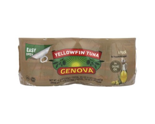 Genova, Yellowfin Tuna In Olive Oil, 4 Pack, 5 oz (142 g) Each