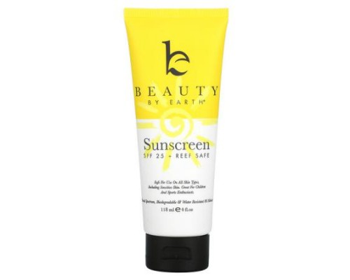 Beauty By Earth, Mineral Sunscreen, SPF 25, Zinc Oxide Sun Protection, 4 fl oz (118 ml) Beauty By Earth, Mineral Sunscreen, SPF 25, Zinc Oxide Sun Protection, 4 fl oz (118 ml)