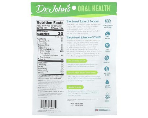 Dr. John's Healthy Sweets, Oral Health™, Fresh Breath Drops, + Zinc Crystals, Lemon Spearmint, Sugar Free, 24 Individually Wrapped Candies, 3.85 oz (109 g) Dr. John's Healthy Sweets, Oral Health™, Fresh Breath Drops, + Zinc Crystals, Lemon Spearmint, Sugar Free, 24 Individually Wrapped Candies, 3.85 oz (109 g)