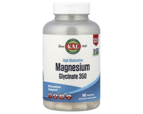 KAL, High Absorption Magnesium Glycinate 350, 160 VegCaps