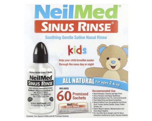 NeilMed, Kids, Sinus Rinse®, Ages 2+, 1 Squeeze Bottle, 60 Premixed Packets