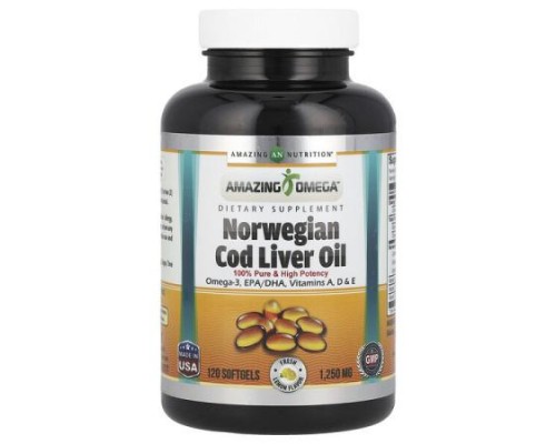 Amazing Nutrition, Norwegian Cod Liver Oil, Lemon, 1,250 mg, 120 Softgels