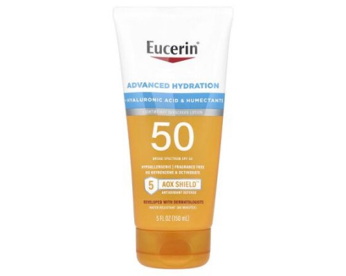 Eucerin, Advanced Hydration, Lightweight Sunscreen Lotion, SPF 50, Fragrance Free, 5 fl oz (150 ml)