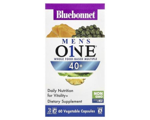 Bluebonnet Nutrition, Men's ONE® 40+, Whole Food- Based Multiple, 60 Vegetable Capsules