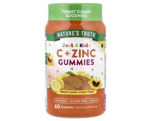 Nature's Truth, Just 4 Kids, Vitamin C + Zinc Gummies, Natural Lemon-Licious, 60 Gummies Nature's Truth, Just 4 Kids, Vitamin C + Zinc Gummies, Natural Lemon-Licious, 60 Gummies