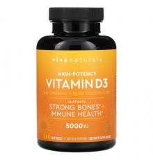 Viva Naturals, Vitamin D3 with Organic Liquid Coconut Oil, High-Potency, 5,000 IU, 360 Softgels